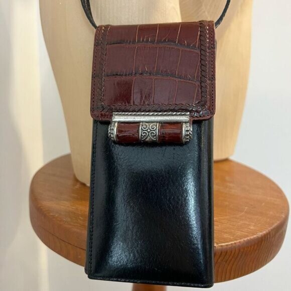 Vintage Brighton Black Crossbody Wallet Card Holder Bag Purse Leather Travel - Picture 16 of 16